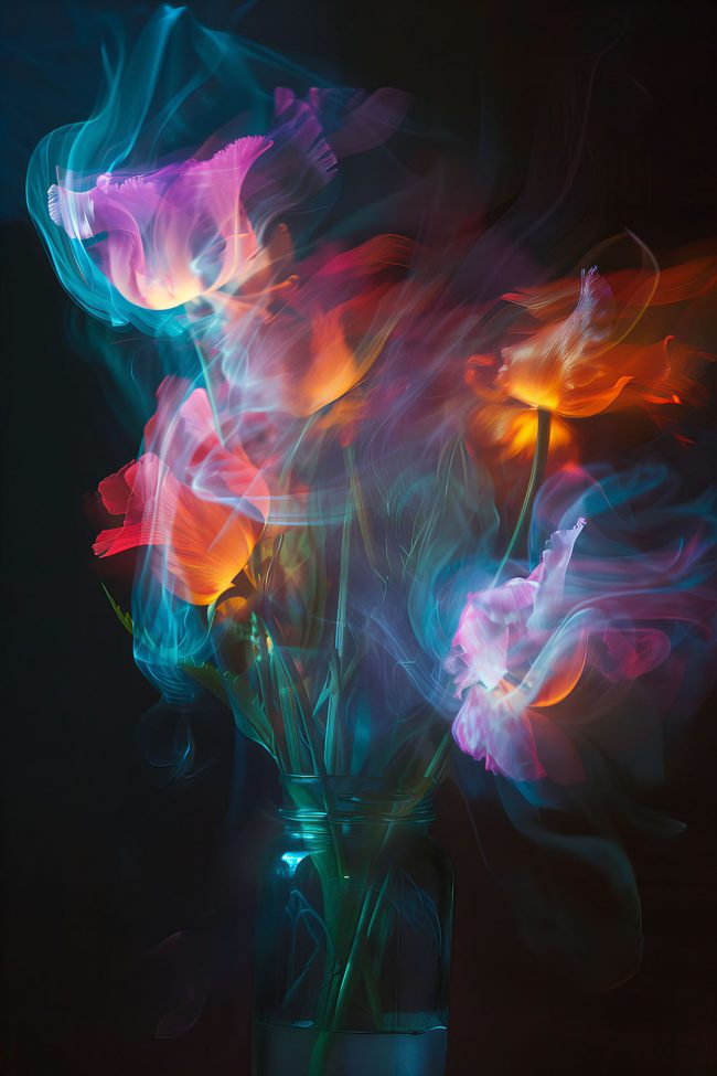 Aufnahme einer unscharfen Blumenvase. Ki generiert.