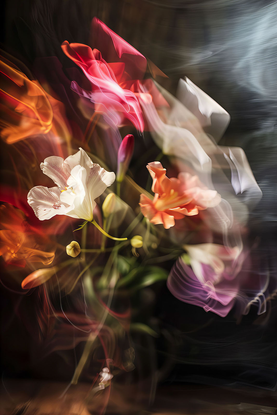 Aufnahme einer unscharfen Blumenvase. Ki generiert.