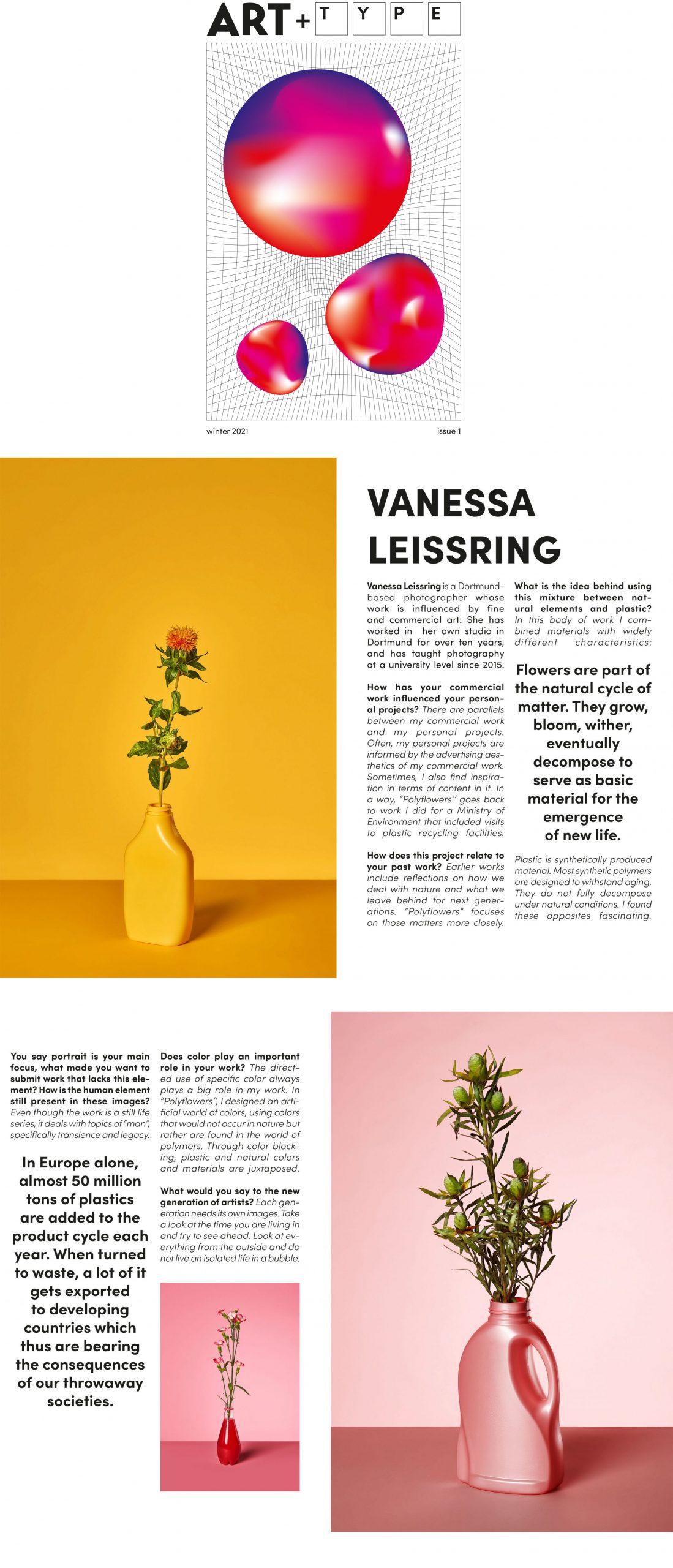 Zeitungsinterview von Art and Type. In dem Interview werden die Arbeiten Polyflowers von Vanessa Leissring besprochen.